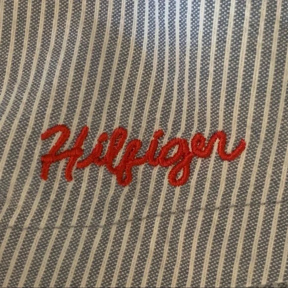 TOMMY HILFIGER Striped Denim Ruffle Dress Sleeveless 100% Cotton Blue & White 5 - Picture 7 of 16